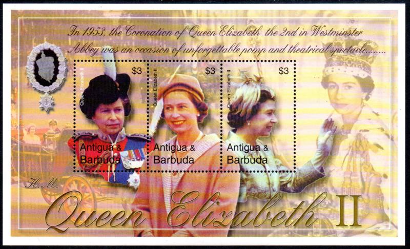 ANTIGUA 2638-2639 S/S MNH SCV $11.25 BIN $6.75 QUEEN ELIZABETH II