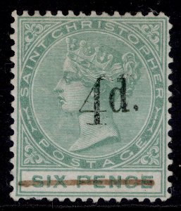 ST KITTS-NEVIS - St Christopher QV SG25, 4d on 6d green, UNUSED. Cat £65. CERT