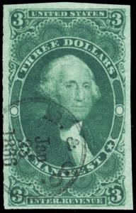 R86a, Used XF $3 Manifest Revenue Stamp Cat $200.00+ - Stuart Katz