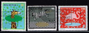 Switzerland 2019, Sc.#1737_9 used. Animals: Giraffe, Zebra, Flamingo
