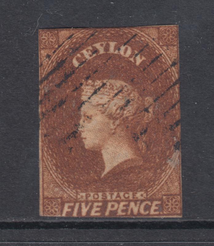 Ceylon Sc 6 used 1857 5p chestnut Queen Victoria