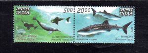 INDIA #2374 2009 MARINE LIFE MINT VF NH O.G HORIZ. PR.