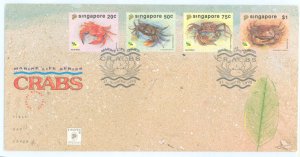 Singapore 637-640 1992 Crabs (set of four) on an unaddressed cacheted first day cover