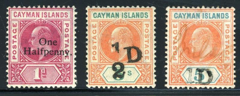 CAYMAN ISLANDS SC# 17-19 SG# 17-19 MINT H AND PEN CANCEL AS SHOWN