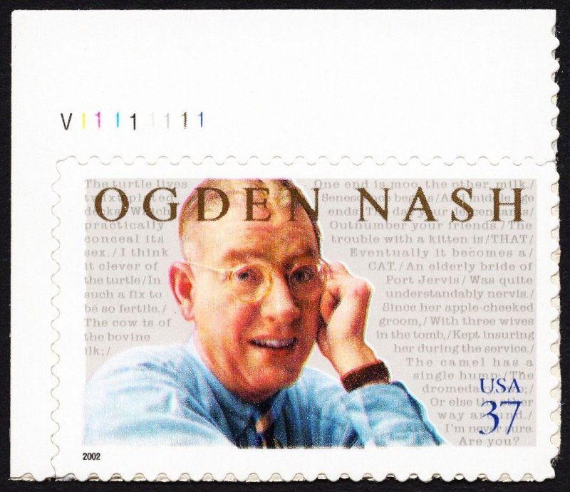 US 3659 MNH VF/XF 37 Cent Ogden Nash Plate # Single Self-Adhesive