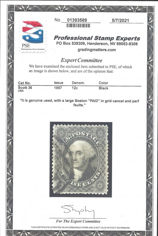 36 Used... PSE Certificate... SCV $310.00... Boston Paid cancel... 4 Margins