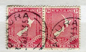 NEW ZEALAND; Early 1920s Map Post issue used 1d. Shade + Postmark Pair