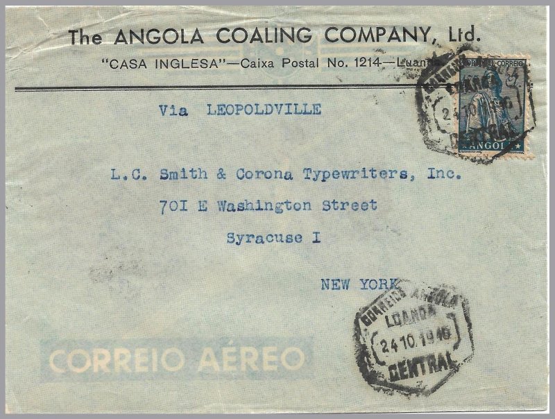 Angola (Portugal) - 1946 CERES Cover - Angola Coaling Company Ltd. - Mixed fkg