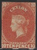 Ceylon, 1858, Scott #10, 10p vermilion, unused