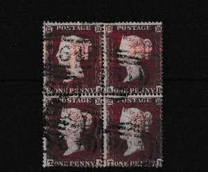 GB QV 1854 1d Red Block Of 4 SG21 SC p16 VFU BP15379