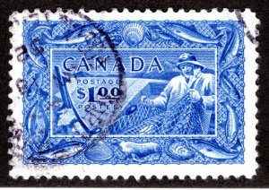 302 Scott - $1 Used, Fisherman, VF, (F is $15), Canada Postage Stamp