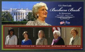 Marshall Isl Stamps 2018 MNH US First Lady Barbara Bush Hillary Clinton 5v M/S