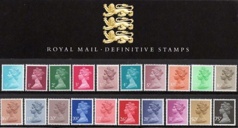 1983 Machin Low Value Definitive 1/2p to 75p Presentation Pack no 1 Cat £32 U/M