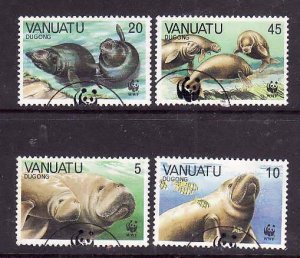 Angola-Sc#470-3- id5-used WWF set-Animals-Dugong-Marine Life-1988-