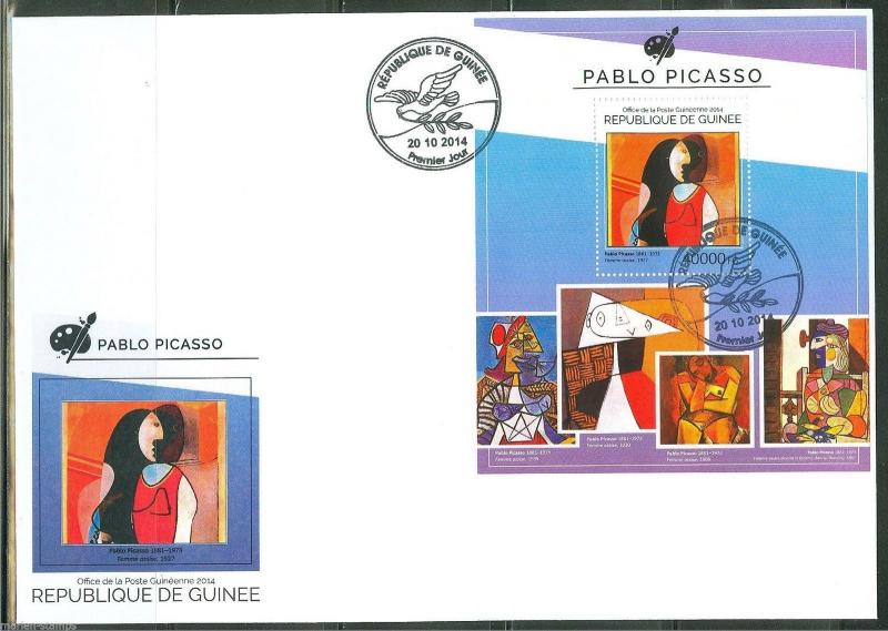 GUINEA 2014  PABLO PICASSO SOUVENIR SHEET FIRST DAY COVER