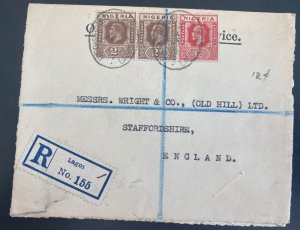 1939 Lagos Nigeria Registered wax seal Cover To Staffordshire England