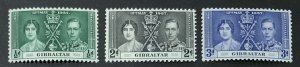 GIBRALTAR 1937 CORONATION SET SG118/130 LIGHTLY MOUNTED MINT