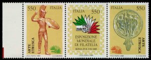 Italy #1612a ~ Strip of 3 (1610-12) ~  Mirror, Emblem, Statue ~ Mint, NH  (1984)