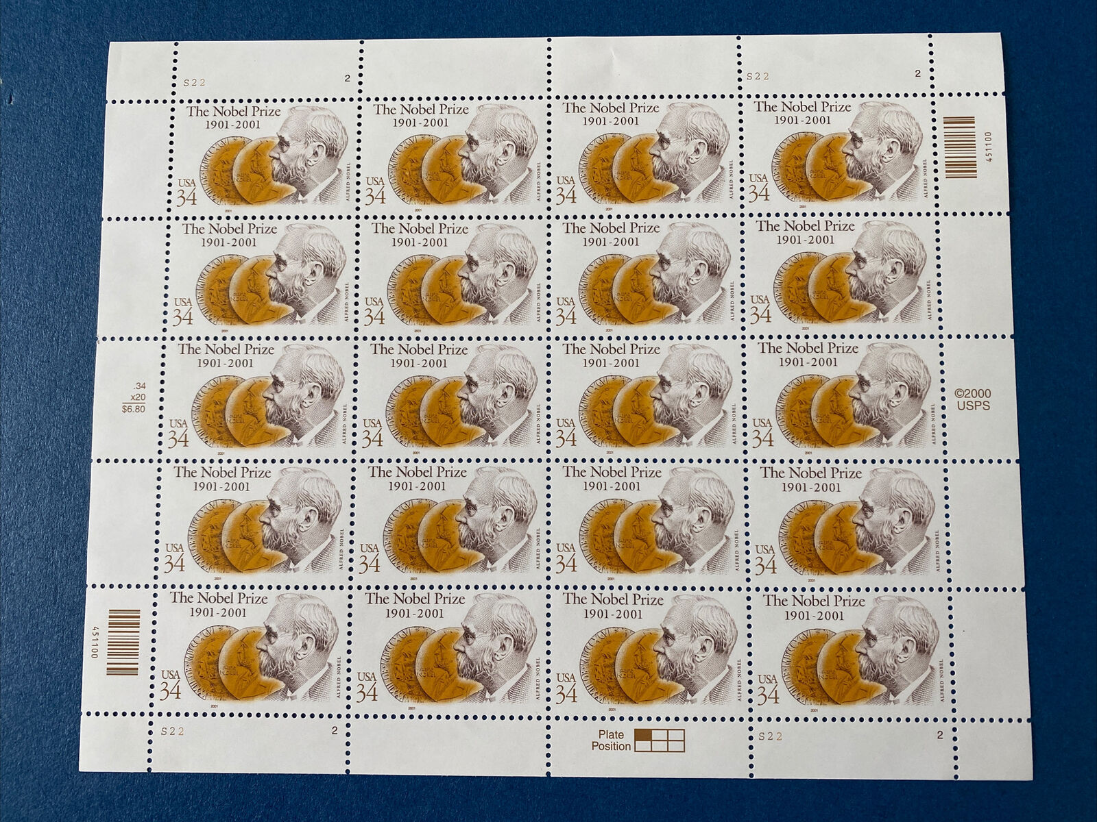 US Stamps SC 3504 Noble Prize 100 Years Pane Of 20 MNH SCV