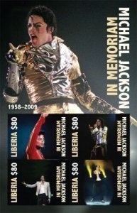 Liberia - Michael Jackson in Memoriam 1958 - 2009 Sheet of 4 Stamps (#2) MNH