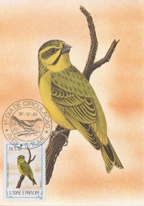 First Day Cover Bird Canario Serinus Mozambicus Santhome