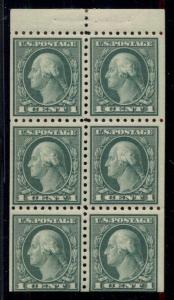 US #462a 1¢ green, Booklet Pane of 6, og, NH, VF, Scott $16.00