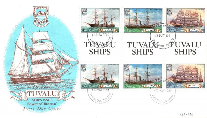 TUVALU - TALL SHIPS ISSUE INCLUDING BRIGANTINE REBECCA SCOTT 154-156 FDC 1981