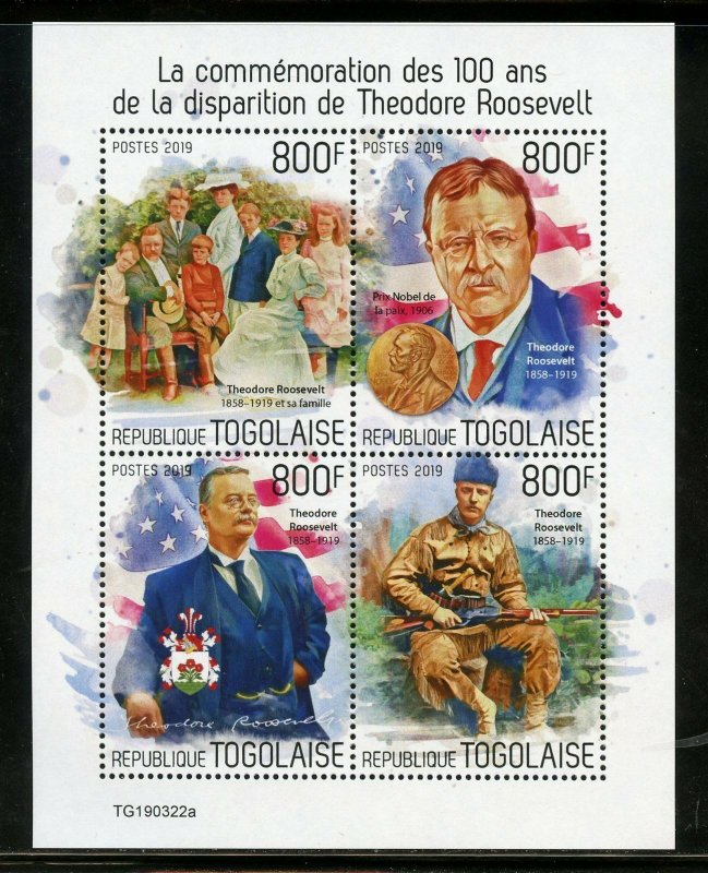 TOGO 2019 100th MEMORIAL  ANNIVERSARY OF THEODORE   ROOSEVELT SHEET MINT NH