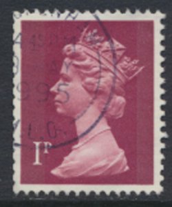 GB  Machin 1p X844 2 Phosphor bands  Used  SC#  MH23  see scan and details