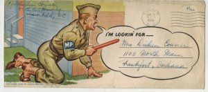 WW2 Patriotic 1943 COMIC CACHET SOLDIERS MAIL MP I'M LOOKIN FOR... SUMTER SC