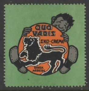 Denmark- Quo Vadis Shoe Creme Advertising Stamp -Man Holding Giant Creme Can- NG