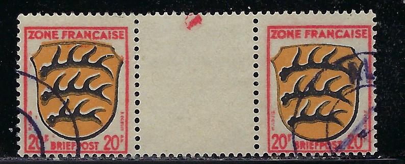 Germany - under French occupation - Scott # 4N8, used, var. gutter pair