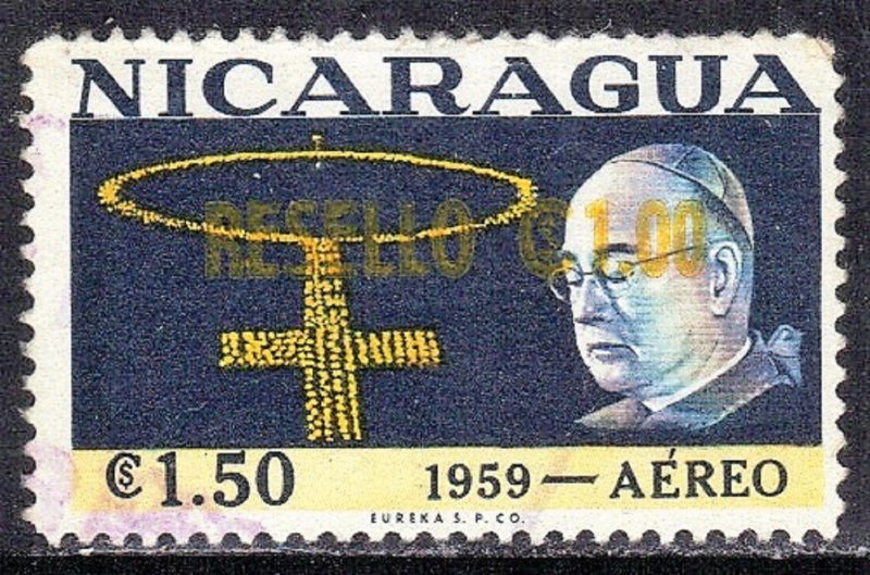 NICARAGUA SC# C434  *USED*  1c on1.5c 1959  SURCHARGED   SEE SCAN