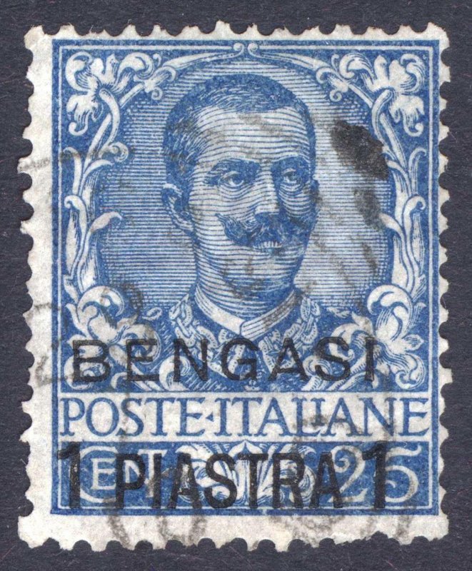 Italy Offices in Africa 1901 1pi on 25c Deep Blue BENGASI Scott 1 VFU Cat $160