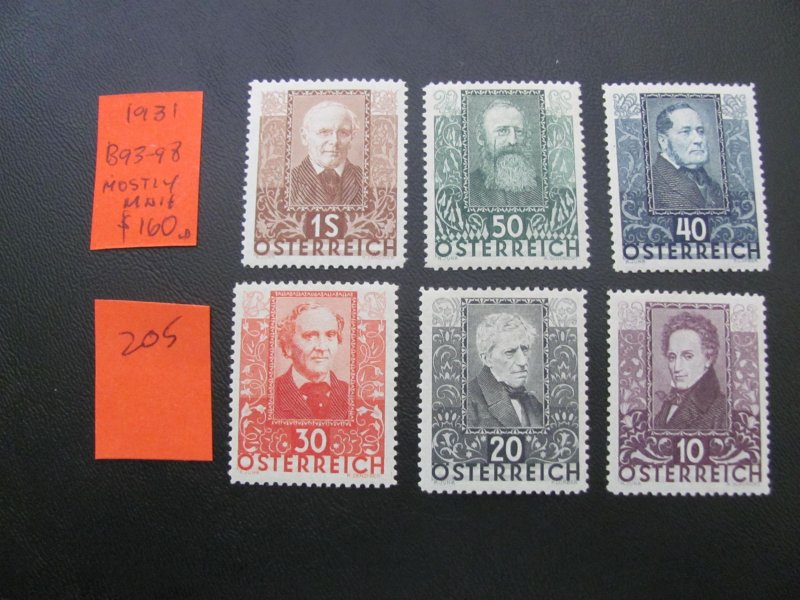 AUSTRIA 1931 MOSTLY MNH SC B93-98 SET  XF $160 (205)