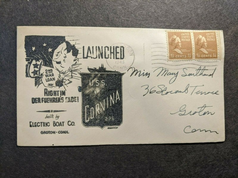Submarine USS CORVINA SS-226 Naval Cover 1943 HEBDITCH WWII Launch Cachet 