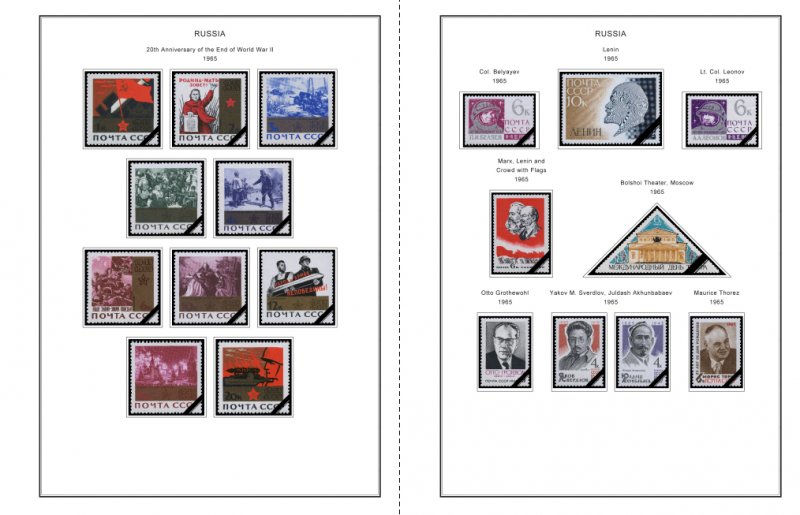 COLOR PRINTED RUSSIA 1960-1965 STAMP ALBUM PAGES (84 illustrated pages)