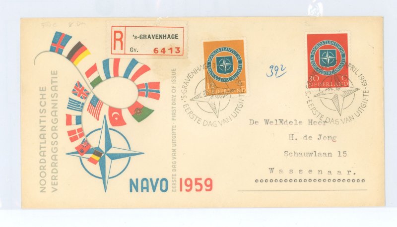 Netherlands 377-78 1959 Nato; registered FDC