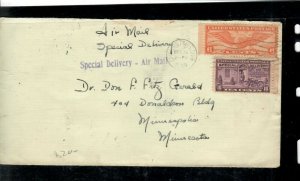 UNITED STATES COVER (P2108B) 1939 10C SPECIAL DELIVERY+6C A/M  A/M S/D TO MN 