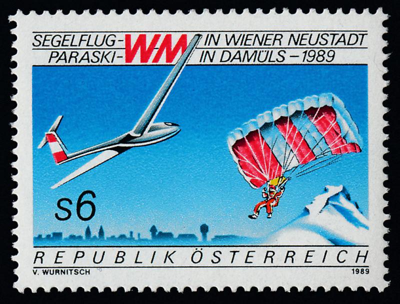 Austria 1450 MNH Glider, Parachutist