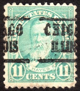 1922, US 11c, Hayes, Used, crease, Chicago precancel, Sc 563