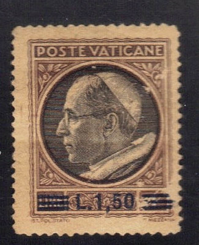 VATICAN CITY SC# 105 MH 1.5L on 1L 1946 OVERPRINT SEE SCAN