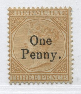 Bermuda QV 1875 ONE PENNY on 3d mint no gum