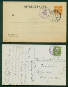 DENMARK 1944/52, Two diff CROWN & POSTHORN cancels on cards, scarcer and VF