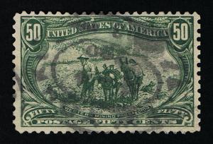 AFFORDABLE GENUINE SCOTT #291 F-VF USED 50¢ SAGE GREEN 1898 TRANS-MISS EXPO