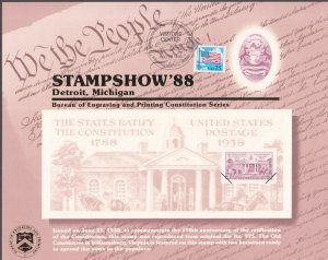 US 1988 2 BEP #B118 Stampshow 88 Souvenir Cards 1w/Visitor Cancel & 1 Mint