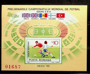 ROMANIA Sc 3298(NOTE) NH IMPERF SOUVENIR SHEET OF 1985 - SOCCER - FLAGS