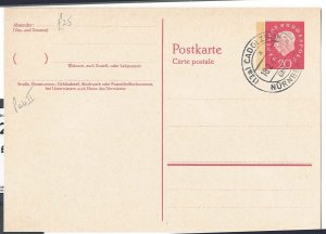 Germany 1959 20pf Heuss Postal Stationery card, CADOLZBURG, NURNBERG