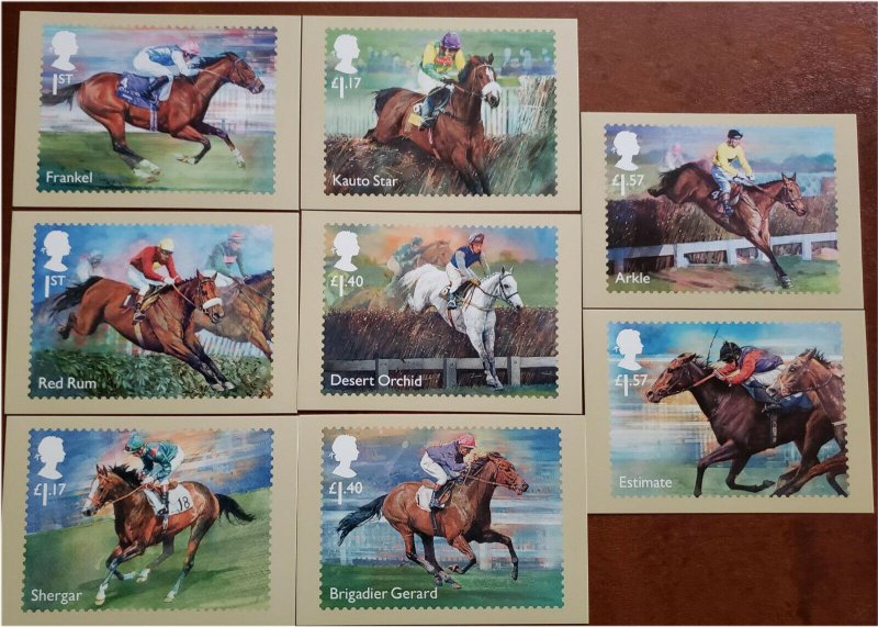 HERRICKSTAMP GREAT BRITAIN Sc.# 3598-3605 Racehorse Legends 2017 PHQ Cards