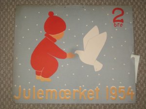 Denmark.. 1 Post Office,Display,Advertising Sign. Girl,Bird. Christmas Seal 1954